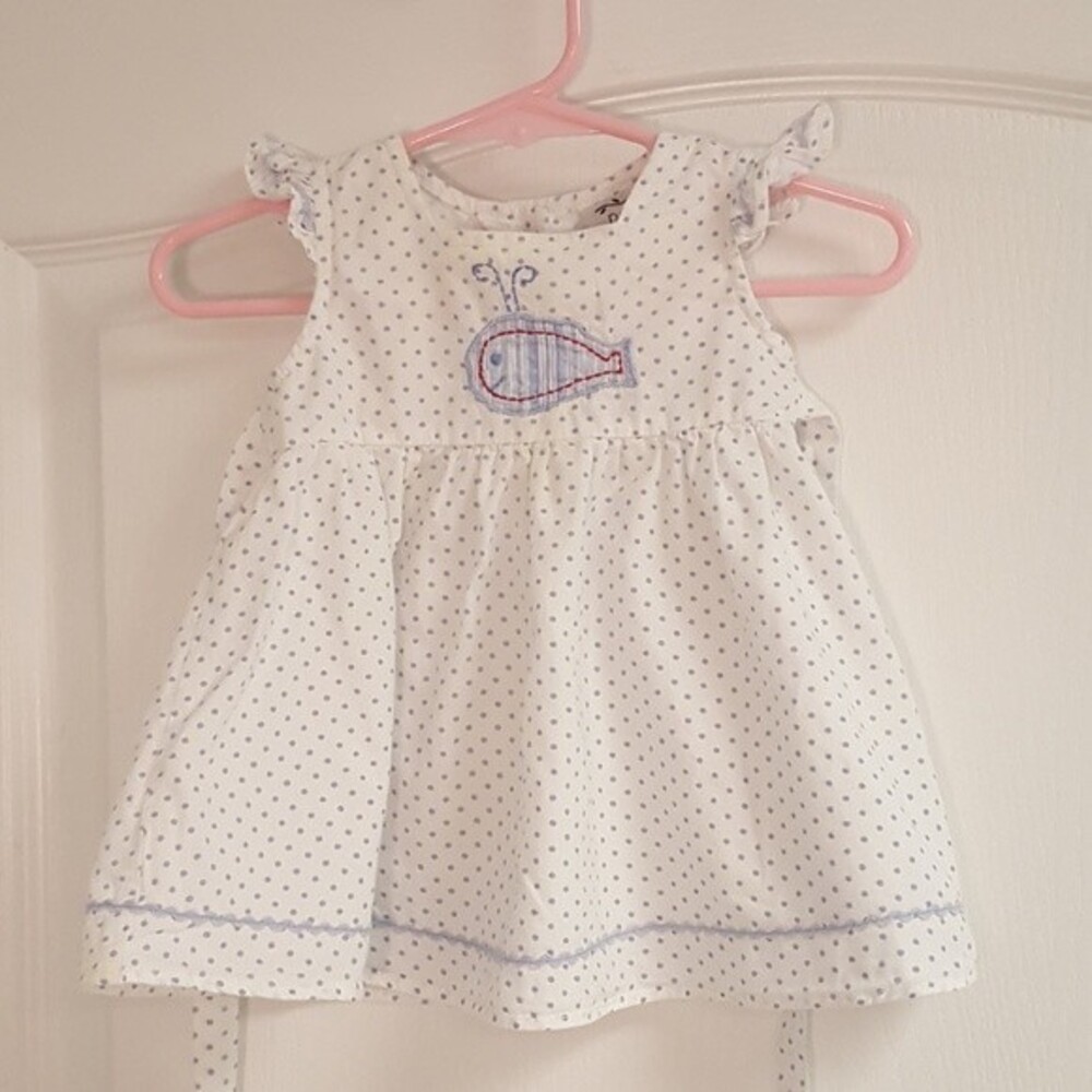 New Potatoes Whale Polka Dot Blue White Sun Dress Nautical - Picture 1 of 6